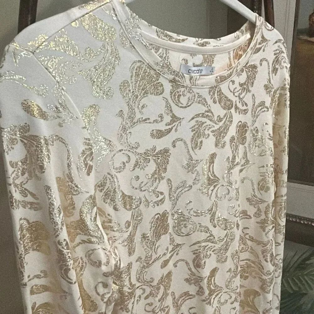 Chicos Touch of Foil Long Sleeved Tee NWT - Picture 6 of 9